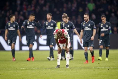 AMSTERDAM, Ajax - Real Madrid, football, Champions League Season 2018 2019, 13-02-2019, Johan Cruijff Arena. Ajax player David Neres (C) dejected during the game Ajax - Real Madrid. Ajax - Real Madrid  x2820914x