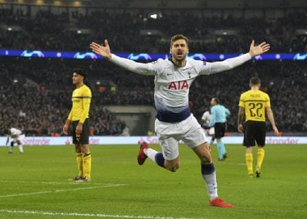 England London 13 02 2019 UEFA Champions League 2018 19 Season Round of 16 First leg Tottenham Hotspur FC BV Borussia Dortmund Fernando Llorente Tottenham celebrates after scoring DeFodi056
