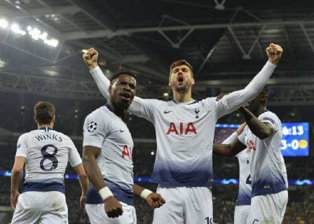 England London 13 02 2019 UEFA Champions League 2018 19 Season Round of 16 First leg Tottenham Hotspur FC BV Borussia Dortmund Fernando Llorente Tottenham celebrates his goal with team mates DeFodi056