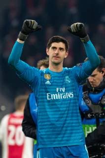 Amsterdam Netherlands 13 02 2019 UEFA Champions League 2018 19 Season Quarterfinals Ajax Amsterdam Real Madrid Goalkeeper Thibaut Courtois Real Madrid cheers after 1 2 wins DeFodi001