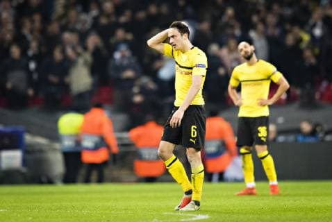 London 13 02 2019 Thomas Delaney BvB and Ömer Toprak BvB disappointed Tottenham hotspur Borussia Dortmund