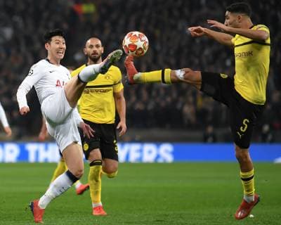 Tottenham Hotspur v Borussia Dortmund UEFA Champions League Son Heung-Min of Tottenham Hotspur and Achraf Hakimi of Borussia Dortmund challenge for the ball during the UEFA Champions League match at Wembley Stadium, London Content Not Available For UK Newspapers Copyright: xMartynxHaworthx FIL-12886-0075