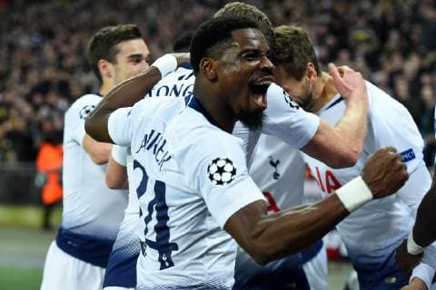 February 13, 2019 - London, England, United Kingdom - Tottenham defender Serge Aurier celebrates Fernando Llorente s goal during the UEFA Champions League match between Tottenham Hotspur and Ballspielverein Borussia 09 e.V. Dortmund at Wembley Stadium, London on Wednesday 13th February 2019. (Credit: Jon Bromley MI News & Ltd) Tottenham Hotspur v Borussia Dortmund - UEFA Champions League Round of 16: First Leg  - ZUMAn230 20190213_zaa_n230_565 Copyright: xMixNewsx