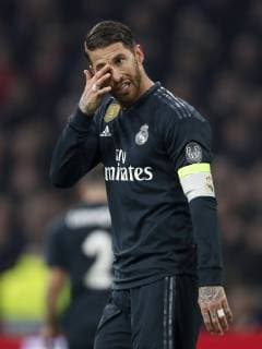 Sergio Ramos of Real Madrid during the UEFA Champions League round of 16 match Ajax Amsterdam and Real Madrid at the Johan Cruijff Arena on February 13, 2019 in Amsterdam, The Netherlands UEFA Champions League 2018 2019 xVIxVIxImagesx xMauricexvanxSteenxIVx 13632313
