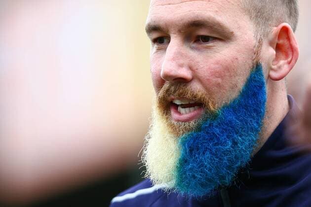 Sport Themen der Woche KW07 Sport Bilder des Tages Scott Wagstaff of AFC Wimbledon shows off his beard dyed in club colours ahead of the FA Cup Fifth Round match at the Cherry Red Records Stadium, London. Picture date: 16th February 2018. Picture credit should read: Craig Mercer Sportimage EDITORIAL USE ONLY. No use with unauthorised audio, video, data, fixture lists, club league logos or live services. Online in-match use limited to 120 images, no video emulation. No use in betting, games or single club league player publications. C77R1946.JPG