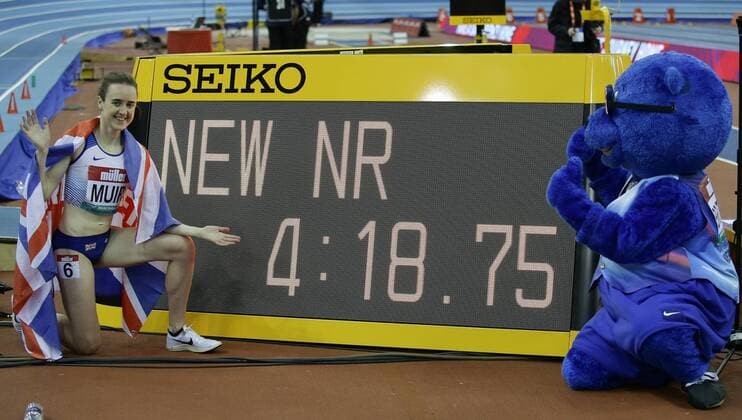 Sport Themen der Woche KW07 Sport Bilder des Tages Muller Indoor Grand Prix Laura Muir celebrates breaking the indoor mile British record during the Muller Indoor Grand Prix at Arena Birmingham, Birmingham Content Not Available For UK Newspapers Copyright: xStevexO Sullivanx FIL-12897-0009