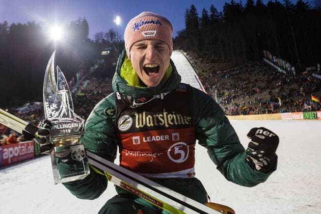 Sport Themen der Woche KW07 Sport Bilder des Tages Karl Geiger, Deutschland, Gewinner des Weltcup Skispringen Mühlenkopfschanze Willingen Deutschland am 16. Februar 2019, Weltcup Skispringen Willingen Deutschland am 16. Februar 2019 *** Karl Geiger Germany Winner of the World Cup Ski Jumping Mühlenkopfschanze Willingen Germany on 16 February 2019 World Cup Ski Jumping Willingen Germany on 16 February 2019 Copyright: xSocher xEibner-Pressefotox EP_kso