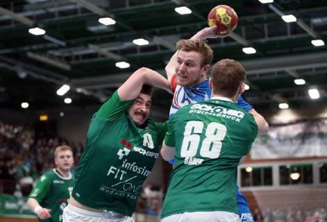 v li Lukas Böhm DJK Rimpar Wolves Dino Corak TV Grosswallstadt Julian Sauer DJK Rimpar Wolves DKB 2 Handball Bundesliga DJK Rimpar Wolves TV Grosswallstadt DFL DFB REGULATIONS PROHIBIT ANY USE OF PHOTOGRAPHS AS IMAGE SEQUENCES AND OR QUASI VIDEO xfskrx