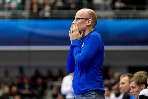 Head coach Ole Noergaard from Skjern Handball during the Champions League group match in mens handball between Skjern Handball and HBC Nantes in Skjern Bank Arena in Skjern on Sunday 17 February 2019 Skjern,  Copyright: MadsxDalegaardx cop106 spdk20190217-185633-L