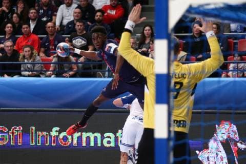 Handball, CL, Paris St. Germain - HC Zagreb Adama Keita (Paris) HANDBALL : VELUX EHF Champions League - 12eme journee - Paris Saint-Germain Handball vs HC PPD Zagreb - 17 02 2019 KevinDomas Panoramic 