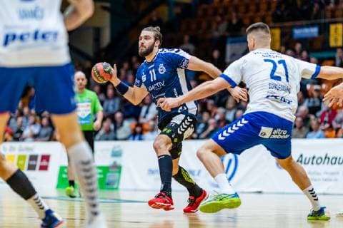 Handball 2 Bundesliga Men Season 2018 2019 Dessau Rosslauer HV 06 VfL Lübeck Schwartau Markus Hansen 11 VfL Lübeck Schwartau during the season 2018 2019 in the Handball 2 Bundesliga Men between Dessau Rosslauer HV 06 and VfL Lübeck Schwartau in the Anhalt Arena on 17 February 2019 in Bauhausstadt Dessau Sachsen Anhalt Saxony Anhalt Germany Germany