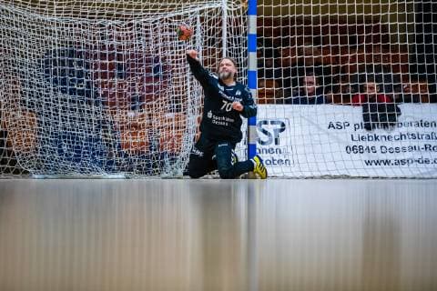 Handball 2 Bundesliga Men Season 2018 2019 Dessau Rosslauer HV 06 VfL Lübeck Schwartau Radek Motlik 70 Dessau Rosslauer HV 06 during the season 2018 2019 in the Handball 2 Bundesliga Men between Dessau Rosslauer HV 06 and VfL Lübeck Schwartau in the Anhalt Arena on 17 February 2019 in Bauhausstadt Dessau Sachsen Anhalt Saxony Anhalt Germany