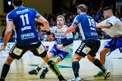 Handball 2 Bundesliga Men Season 2018 2019 Dessau Rosslauer HV 06 VfL Lübeck Schwartau Slavomir Mlotek 10 Dessau Rosslauer HV 06 during Season 2018 2019 in Handball 2 Bundesliga Men between Dessau Rosslauer HV 06 and VfL Lübeck Schwartau in the Anhalt Arena on 17 February 2019 in Bauhausstadt Dessau Sachsen Anhalt Saxony Anhalt Germany