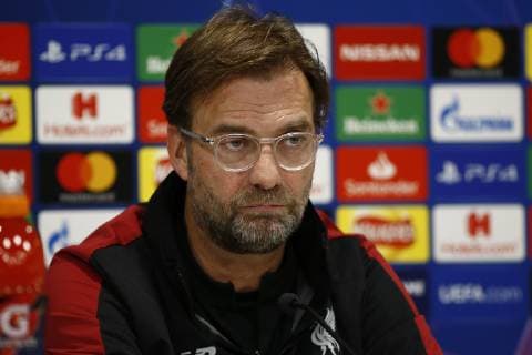 18th February 2019, Anfield, Liverpool, England; UEFA Champions League, pre match press conference PK Pressekonferenz ahead of Liverpool versus Bayern Munich; Liverpool manager Jurgen Klopp speaking to the media during today s press conference at Anfield ahead of tomorrow s Champions League round of 16 first leg match against Bayern Munich  ActionPlus12106432 AlanxMartin