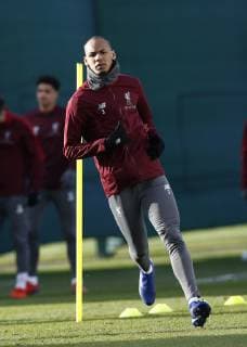 18th February 2019, Melwood, Liverpool, England; UEFA Champions League, Liverpool versus Bayern Munich; Fabinho of Liverpool during today s open training session at Melwood ahead of tomorrow s Champions League round of 16 first leg match against Bayern Munich  ActionPlus12106471 AlanxMartin