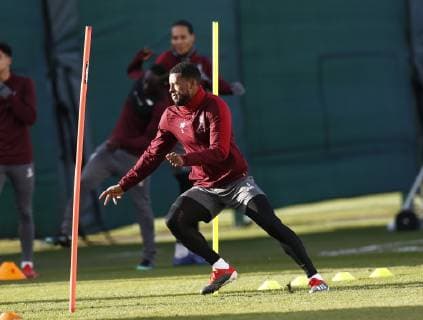 18th February 2019, Melwood, Liverpool, England; UEFA Champions League, Liverpool versus Bayern Munich; Georginio Wijnaldum of Liverpool during today s open training session at Melwood ahead of tomorrow s Champions League round of 16 first leg match against Bayern Munich  ActionPlus12106472 AlanxMartin