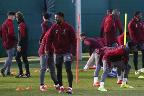 18th February 2019, Melwood, Liverpool, England; UEFA Champions League, Liverpool versus Bayern Munich; Georginio Wijnaldum of Liverpool during today s open training session at Melwood ahead of tomorrow s Champions League round of 16 first leg match against Bayern Munich  ActionPlus12106477 AlanxMartin