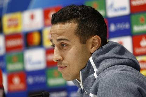 18th February 2019, Anfield, Liverpool, England; UEFA Champions League, pre match press conference PK Pressekonferenz ahead of Liverpool versus Bayern Munich; Thiago Alcantara of Bayern Munich speaking to the media during today s press conference at Anfield ahead of tomorrow s Champions League round of 16 first leg match against Liverpool  ActionPlus12106532 AlanxMartin