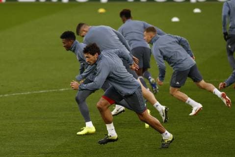 18th February 2019, Anfield, Liverpool, England; UEFA Champions League, Bayern Munich players during today s open training session at Anfield ahead of tomorrow s Champions League round of 16 first leg match against Liverpool  ActionPlus12106548 AlanxMartin