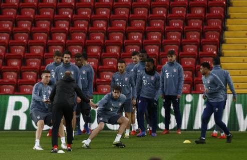 18th February 2019, Anfield, Liverpool, England; UEFA Champions League, Bayern Munich players during today s open training session at Anfield ahead of tomorrow s Champions League round of 16 first leg match against Liverpool  ActionPlus12106549 AlanxMartin