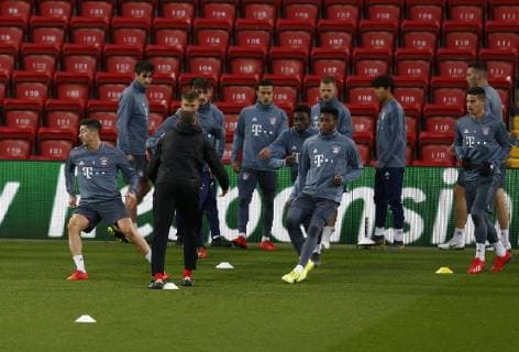 18th February 2019, Anfield, Liverpool, England; UEFA Champions League, Bayern Munich players during today s open training session at Anfield ahead of tomorrow s Champions League round of 16 first leg match against Liverpool  ActionPlus12106551 AlanxMartin