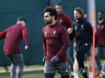 18th February 2019, Melwood, Liverpool, England; UEFA Champions League, Mohamed Salah of Liverpool during today s open training session at Melwood ahead of tomorrow s Champions League round of 16 first leg match against Bayern Munich  ActionPlus12106558 AlanxMartin