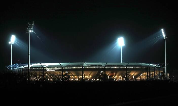 18 02 2019 Soccer Season 2018 2019 1 Soccer Bundesliga 22 Matchday 1 FC Nuremberg Nuremberg FCN Club Borussia Dortmund 09 BVB DaMa DFL regulations prohibit any use of photographs as image sequences and or quasi video Symbol picture Symbol photo Feature Impression Floodlight Floodlights Evening match Light Max Morlock Stadium