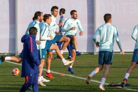 Atletico Madrid s Diego Godin, Rodrigo Hernandez and Koke Resurrecccion participate in a training session at Wanda center, in Majadahonda, Madrid, Spain, 19 February 2019. Atletico Madrid will face Juventus in the UEFA Champions League round of 16 first leg soccer match on 20 February 2019. Atletico Madrid training !ACHTUNG: NUR REDAKTIONELLE NUTZUNG!  Copyright: xRodrigoxJimenezx GRAF160 20190219-636861991106063209