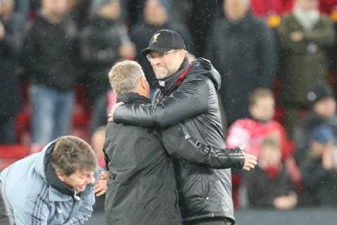 l r Co Coach Peter Hermann FC Bayern Munich embraces Chief Coach Juergen Klopp Liverpool FC Liverpool FC vs. FC Bayern Munich Football Champions League Round of 16 19 02 2019 Liverpool Liverpool England Copyright: xkolbert-press ChristianxKolbertx