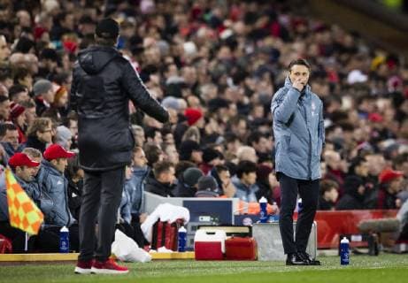 Liverpool 19 02 2019 Coach Niko Kovac FCB provokes coach Jürgen Klopp Liverpool FC Liverpool FC Liverpool FC Bayern Munich
