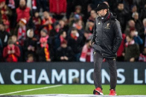 coach Jurgen Klopp of Liverpool FC with champions sign on the boarding during the UEFA Champions League round of 16 match between Liverpool FC and Bayern Munich at Anfield on February 19, 2019 in Liverpool, United Kingdom UEFA Champions League 2018 2019 xVIxVIxImagesx xTomxBodexMultimediaxIVx 13681105