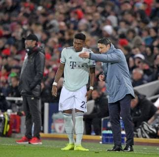 19 02 2019 Football UEFA Champions League 2018 2019 Round of 16 FC Liverpool FC Bayern Munich Anfield Stadium in Liverpool England v li David Alaba FC Bayern Munich Trainer Niko Kovac FC Bayern Munich DFL and DFB regulations prohibit any use of photographs as image sequences and or quasi video