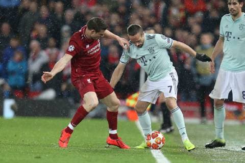 l r in duel action with James Milner 7 Liverpool FC and Franck Ribery 7 FC Bayern Muenchen Liverpool FC vs. FC Bayern Muenchen Football Champions League Round of 16 19 02 2019 Liverpool Liverpool England Copyright: xkolbert-press ChristianxKolbertx