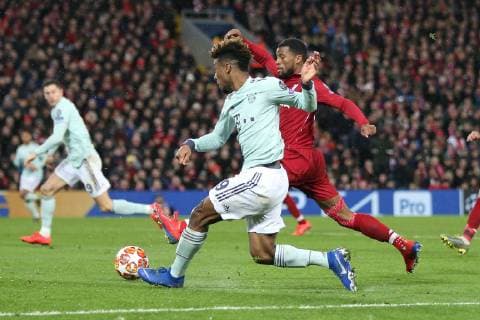 l r in duel action with Kingsley Coman 29 FC Bayern Muenchen and Georginio Wijnaldum 5 Liverpool FC Liverpool FC vs. FC Bayern Muenchen Football Champions League Round of 16 19 02 2019 Liverpool Liverpool England Copyright: xkolbert-press ChristianxKolbertx