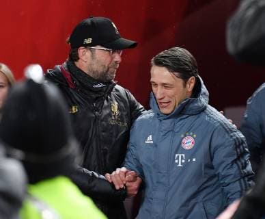 FOOTBALL CHAMPIONS LEAGUE SAISON 2018 2019 ACHTELFINAL HINSPIEL FC Liverpool FC Bayern Muenchen 19 02 2019 Shake Hands before the game coach Juergen Klopp li FC Liverpool welcomes coach Niko Kovac re FC Bayern Muenchen
