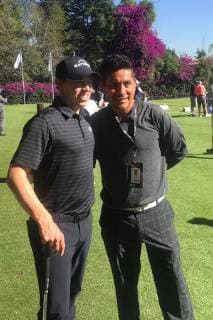 February 19 2019 EUM20190219DEP06 JPG MEXICO CITY Tennis WGC Mexico The English tennis player Matthew Fitzpatrick located in position 43 of the world ranking poses for the camera next to former Mexican goalkeeper Jorge Campos who was visiting the Chapultepec Golf Club on Tuesday 19 February 2019 prior to the World Golf Championships Mexico Championship Photo Agency EL UNIVERSALRamon TrevinoEVZ Latin News February 19 2019  - ZUMAu78_ 20190219_zaf_u78_031 Copyright: xElxUniversalx