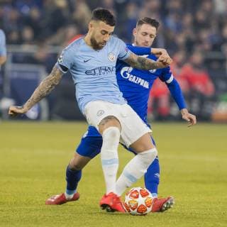 GELSENKIRCHEN, Veltins Arena, 20-02-2019 , season 2018 2019 , UEFA Champions League. Manchester City player Nicolas Otamendi (l) and Schalke 04 player Mark Uth (r) during the match Schalke - Manchester City Schalke - Manchester City  x2837491x