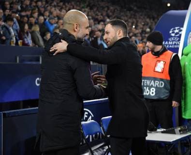 20 02 2019 Football UEFA Champions League Season 2018 2019 Round of sixteen first leg FC Schalke 04 Manchester City v li coach Pep Guardiola Manchester City coach Domenico Tedesco FC Schalke 04 before the match Team2