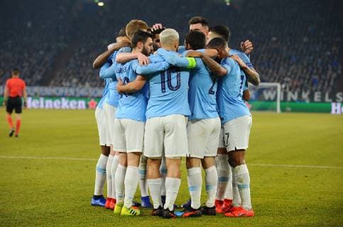 Gelsenkirchen Germany 20 02 2019 UEFA Champions League 2018 19 Season Round of 16 FC Schalke 04 Manchester City cheers for Sergio Aguero Manchester City after the goal for 0 1 DeFodi521