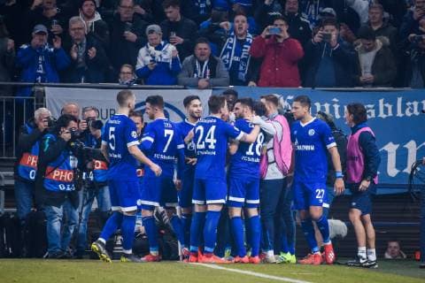 20 02 2019 xkvx Soccer UEFA Champions League FC Schalke 04 Manchester City emspor v l Goal celebration celebrate the goal to 1 1 by Nabil Bentaleb S04 Schalke 04 by penalty DFL DFL REGULATIONS PROHIBIT ANY USE OF PHOTOGRAPHS as IMAGE SEQUENCES and or QUASI VIDEO Gelsenkirchen