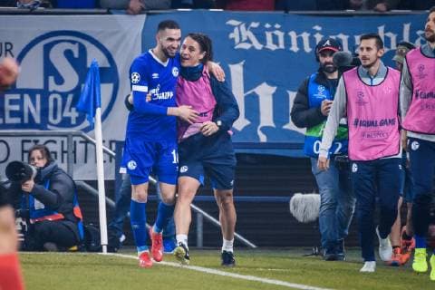 20 02 2019 xkvx Soccer UEFA Champions League FC Schalke 04 Manchester City emspor v l Goal celebration celebrate the goal to 1 1 by Nabil Bentaleb S04 Schalke 04 by penalty DFL DFL REGULATIONS PROHIBIT ANY USE OF PHOTOGRAPHS as IMAGE SEQUENCES and or QUASI VIDEO Gelsenkirchen