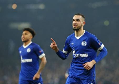 20 02 2019 Football UEFA Champions League 2018 2019 Round of 16 FC Schalke 04 Manchester City at the VELTINS Arena Gelsenkirchen Jubilee Scorer Nabil Bentaleb re Schalke to goal to 2 1 per Fouelfmeter DFL and DFB regulations prohibit any use of photographs as image sequences and or quasi video