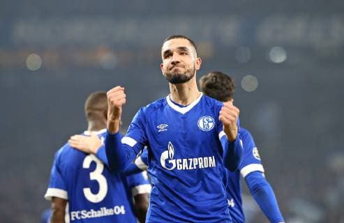 20 02 2019 Soccer UEFA Champions League 2018 2019 Round of 16 FC Schalke 04 Manchester City at the VELTINS Arena Gelsenkirchen Jubilee Scorer Nabil Bentaleb mi Schalke to goal to 2 1 per Fouelfmeter DFL and DFB regulations prohibit any use of photographs as image sequences and or quasi video