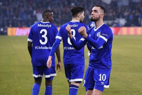Soccer Champions League Round of 16 FC Schalke 04 Manchester City on 20 02 2019 in the Veltins Arena in Gelsenkirchen Goal celebration to 2 1 by Nabil Bentaleb Schalke DFL Regulations prohibit any use of photographs as image sequences and or quasi video xRx