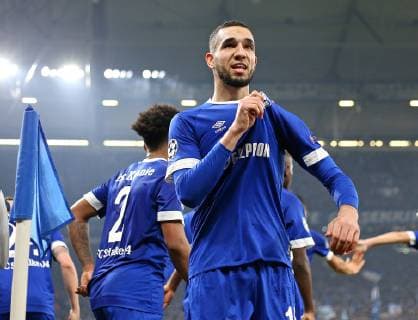 20 02 2019 Soccer UEFA Champions League 2018 2019 Round of 16 FC Schalke 04 Manchester City at the VELTINS Arena Gelsenkirchen Jubilee Scorer Nabil Bentaleb Schalke to goal to 1 1 by penalty DFL and DFB regulations prohibit any use of photographs as image sequences and or quasi video