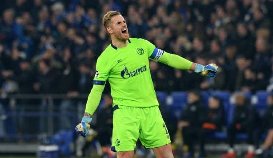 Football UEFA Champions League Men Season 2018 2019 Round of 16 First leg VELTINS Arena Gelsenkirchen FC Schalke 04 S04 blue Manchester City light blue Jubilation Ralf Fährmann S04 after the penalty kick of Nabil Bentaleb S04 to 2 1 Jubilation Joy Action UEFA REGULATIONS PROHIBIT ANY USE OF PHOTOGRAPHS AS IMAGE SEQUENCES AND OR QUASI VIDEO