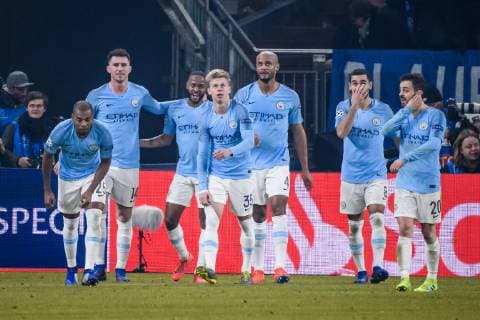 20 02 2019 xkvx Football UEFA Champions League FC Schalke 04 Manchester City emspor v l Goal celebration celebrate the goal to 2 3 by Raheem Sterling Manchester City DFL DFB REGULATIONS PROHIBIT ANY USE OF PHOTOGRAPHS as IMAGE SEQUENCES and or QUASI VIDEO Gelsenkirchen