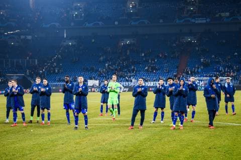 20 02 2019 xkvx Football UEFA Champions League FC Schalke 04 Manchester City emspor v l FC Schalke 04 Players disappointed disappointed looking dissapointed after the match thank the fans DFL DFB REGULATIONS PROHIBIT ANY USE OF PHOTOGRAPHS as IMAGE SEQUENCES and or QUASI VIDEO Gelsenkirchen
