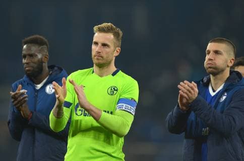 Gelsenkirchen Germany 20 02 2019 UEFA Champions League 2018 19 Season Round of 16 FC Schalke 04 Manchester City Salif Sane S04 Goalkeeper Ralf Faehrmann S04 and Matija Nastasic S04 disappoint DeFodi521