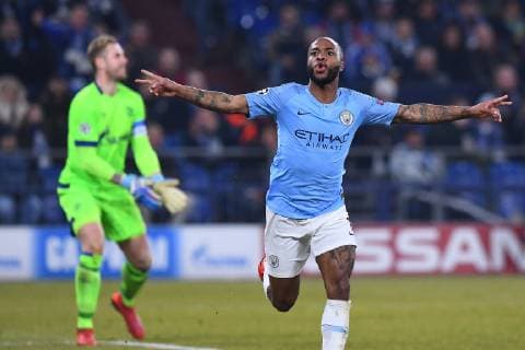 Soccer Champions League Round of 16 FC Schalke 04 Manchester City on 20 02 2019 at the Veltins Arena in Gelsenkirchen Goal celebration to 2 3 by Raheem Sterling Manchester DFL Regulations prohibit any use of photographs as image sequences and or quasi video xRx